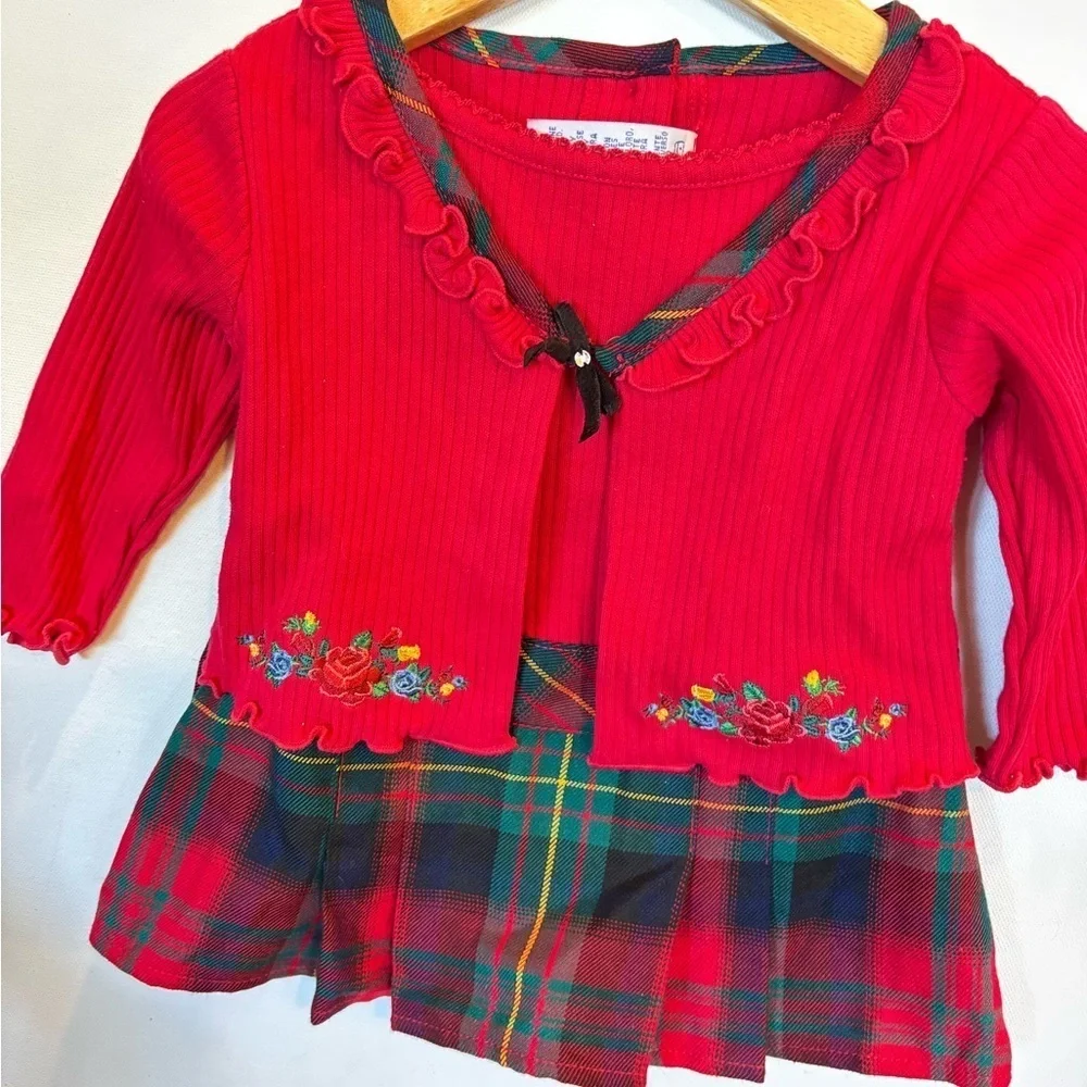 Youngland Girls 6-9M Dress Red Velvet Plaid Pleated Skirt